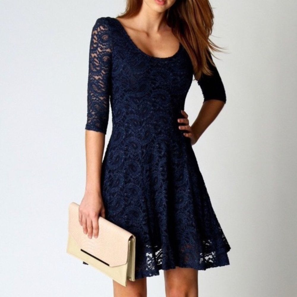 Lush navy blue lace skater dress Lulus XS